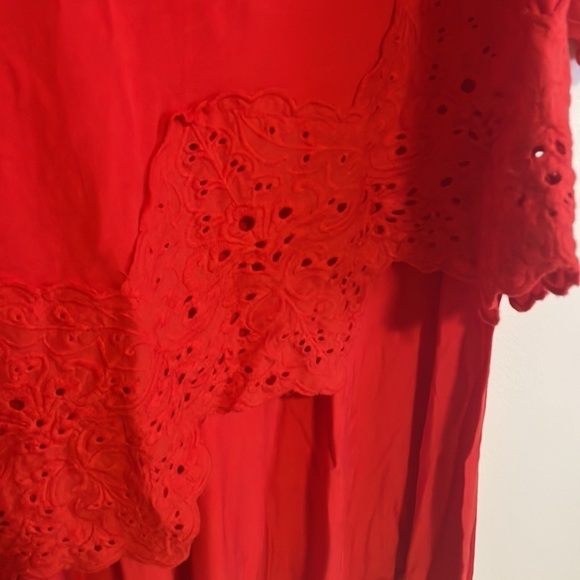 Chicos Jersey Knit Top 3 Tunic High Low Red 3/4 Sleeve Red Eyelet Long Casual - Picture 4 of 8